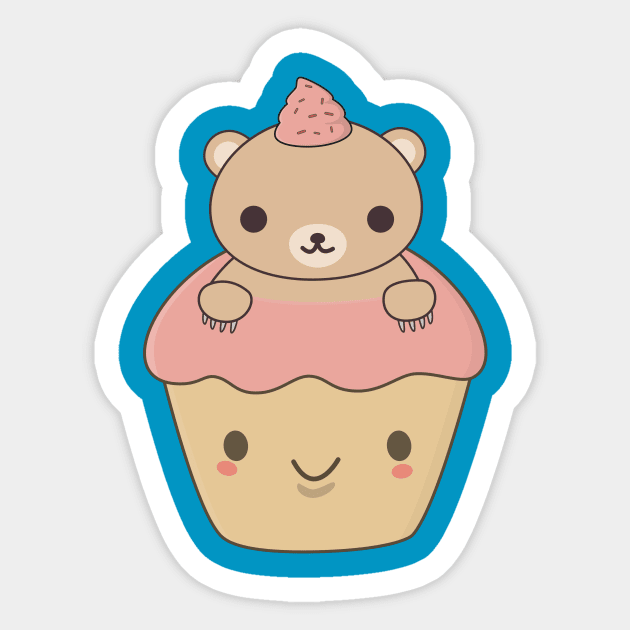 Cute Cupcake Brown Bear T-Shirt Sticker by happinessinatee